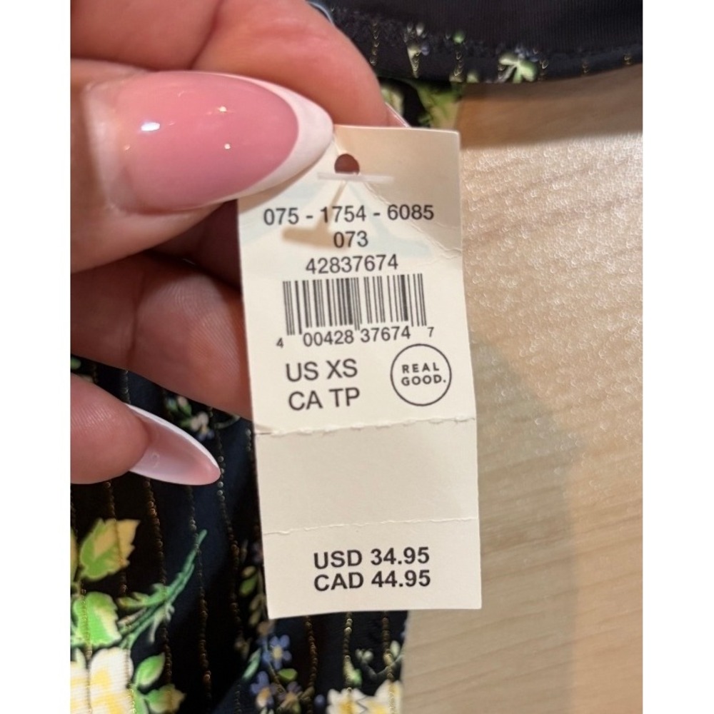 Aerie Floral Pinstripe Metallic Ring Cheeky Bikini Bottom Womens XS Black Swim - Picture 4 of 6